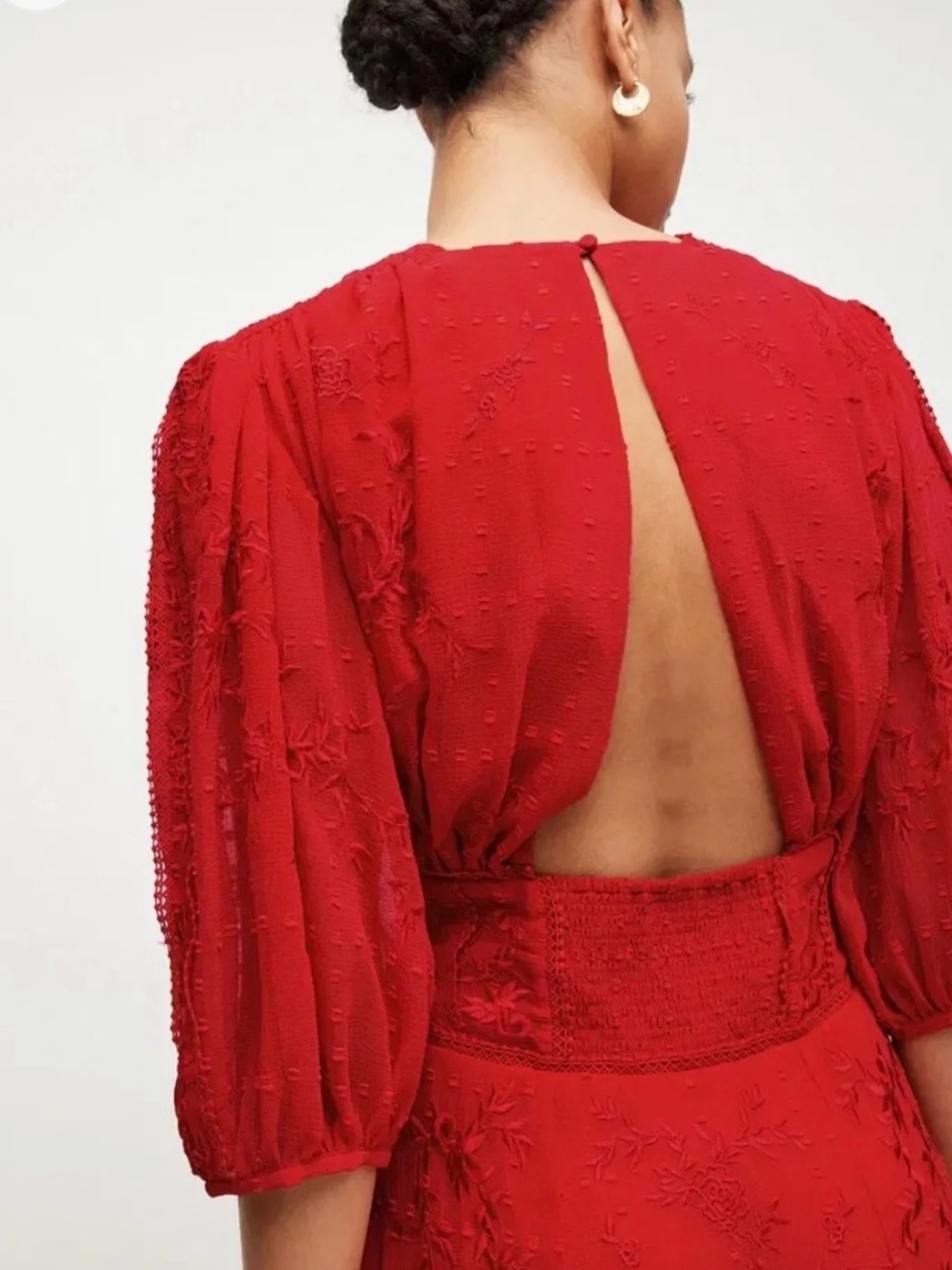 All Saints Red Puff-Sleeve Midi Dress